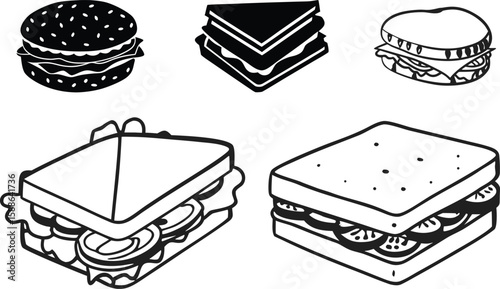 simple black and white sandwich vector.