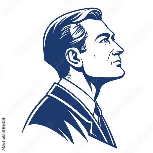 Elegant Man Profile: Vector Art, Business Portrait, Blue Illustration