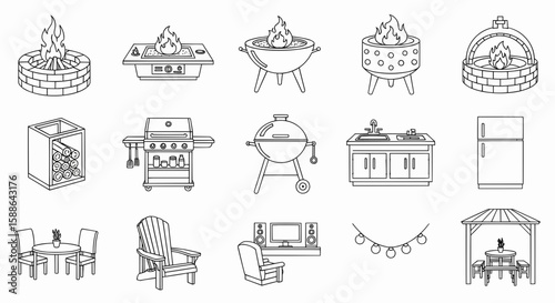 Outdoor Furnishings Vector Stylish Elements for Yard Design