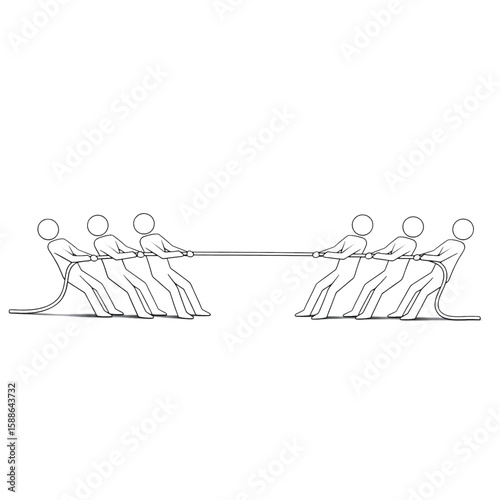 Two teams of stick figures engaged in a tug of war competition pulling a rope with all their might