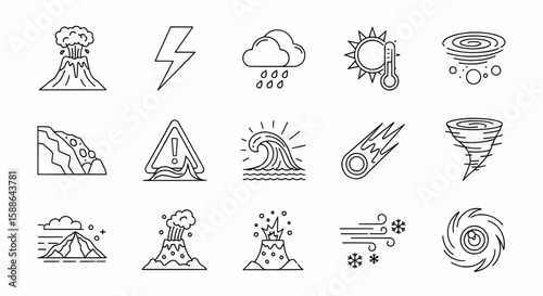 Severe Weather Hazards Line Icons A Pictorial Guide to Natural Disasters and Meteorological Events
