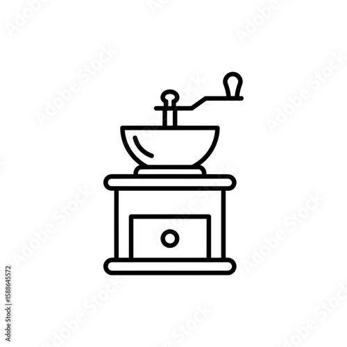 Minimalist icon of a coffee grinder in black outline