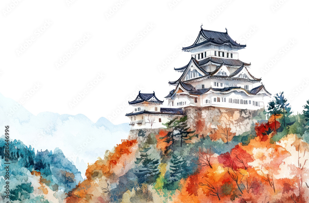 Obraz premium PNG Himeji Castle in Japan castle architecture illustration.