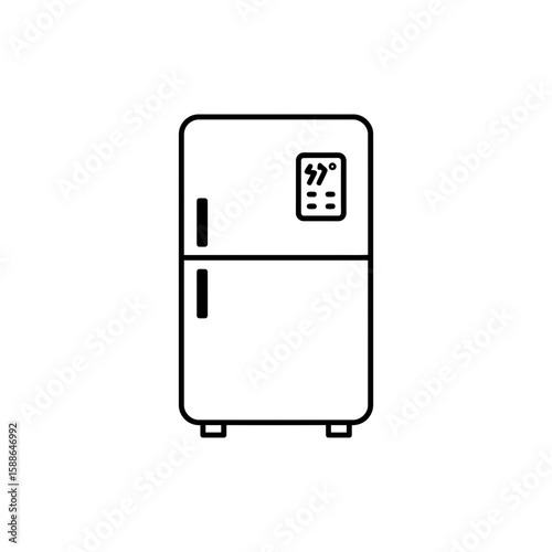 Thin linear icon of a smart fridge interface in black outline