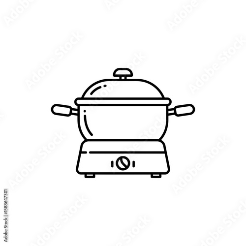 Thin linear icon of an electric fondue pot kitchen appliance