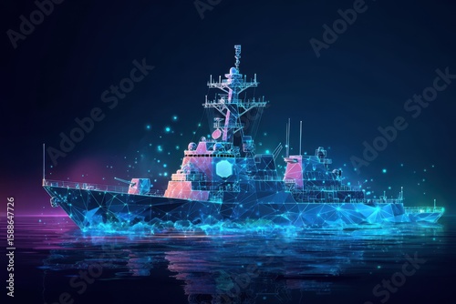 A futuristic autonomous ship navigating in the water, showcasing advanced technology and innovation in maritime transportation.