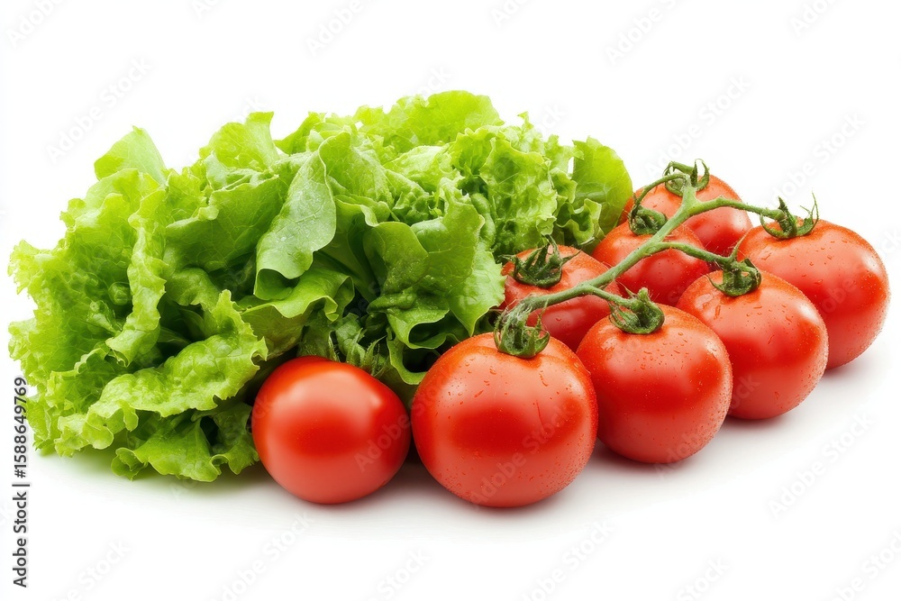 Fresh Tomatoes and Crisp Lettuce on a White Background Fresh Tomatoes and Crisp Lettuce on a White Background