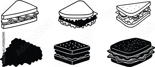 sandwich silhouette vector art, sandwich icon illustration.