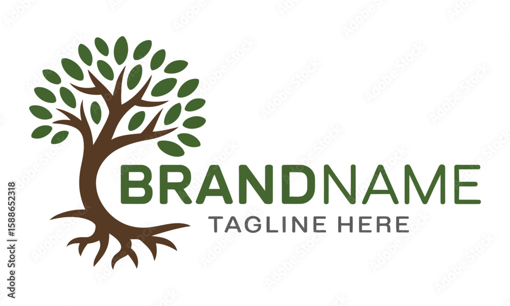 Fototapeta premium Brand Name Logo with Tree Design and Placeholder Tagline ? Green Nature Symbol Vector Illustration for Eco-Friendly Identity