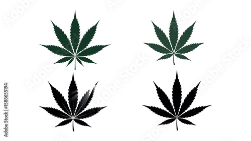Set of cannabis marijuana leaves icon design in different styles
