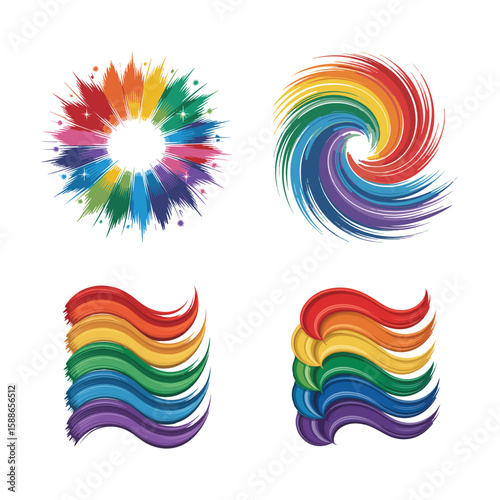 Rainbow abstract bursts swirls waves vector