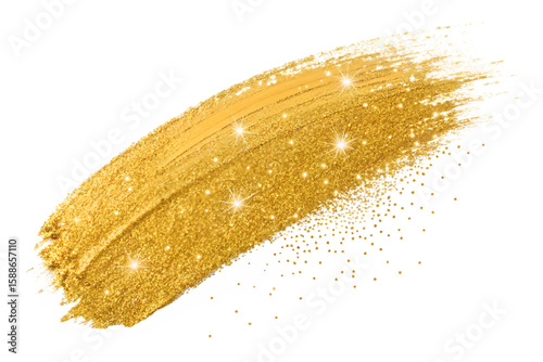Golden brush stroke with sparkles, glittery textured paint smear, artistic design