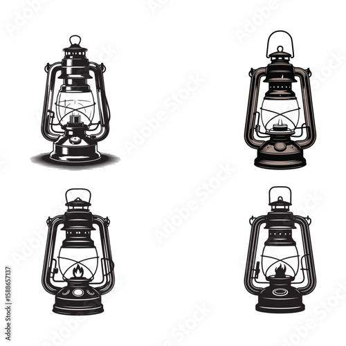 Vintage kerosene lantern with flame light