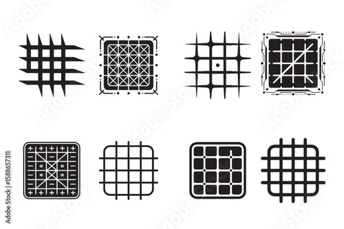 Geometric grid patterns with sharp points and rounded corners abstract