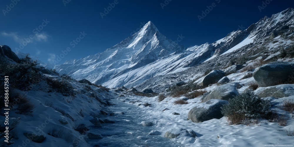 Obraz premium Majestic snow-capped mountain panorama high altitude hdr 360 degrees scenic view