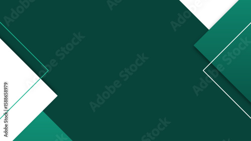 Abstract green geometric background with layered shapes and white space.