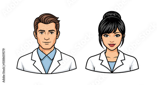 Medical Professional Avatars Male and Female Doctors in Lab Coats for Website and Presentation Use
