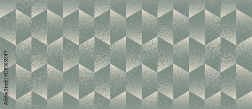 Captivating design showcases a vintage-inspired geometric grainy pattern with hexagonal shapes in pale green hues. This modern yet retro style graphic backdrop adds unique touch to any artistic decor