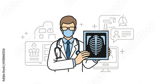 Health Professional Examining Chest X-Ray Medical Diagnosis and Respiratory Health