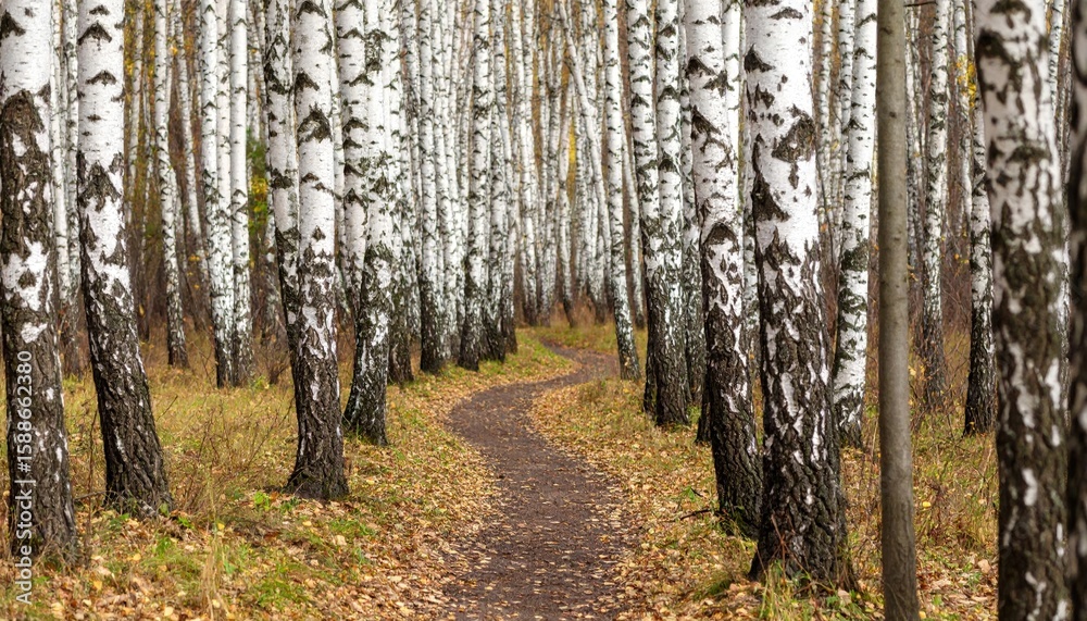 Fototapeta premium Autumn Path In Birch Forest