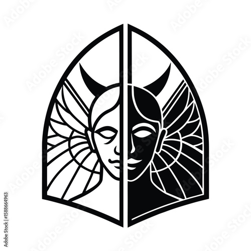 Angel Demon Split Face Stained Glass Art