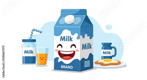 Cute Cartoon Milk and Breakfast Items Illustration