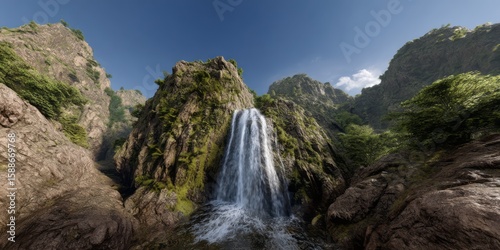 Stunning waterfall in nature 360 degrees panoramic hdr landscape vibrant environment