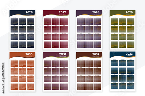 Calendar 2026 corporate with 2027 to 2033 set collection unique design template
