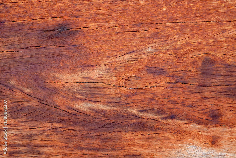 Naklejka premium Close up of natural wooden texture with rich brown tones and organic grain patterns. Ideal for backgrounds, design templates, product mockups, and rustic-themed visuals.