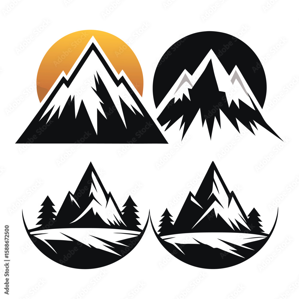Fototapeta premium Mountain Landscape with Sun or Moon Silhouettes
