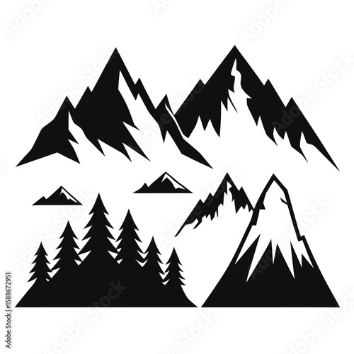 Mountain Landscape Silhouette with Forest