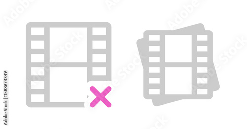 Film Reel Rejected:  Gray Minimalist Icon, Pink X, Negative Concept