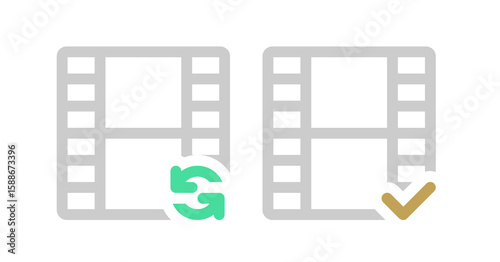 Film Reel Editing Icons:  Refresh and Approved Symbols, Minimalist Style