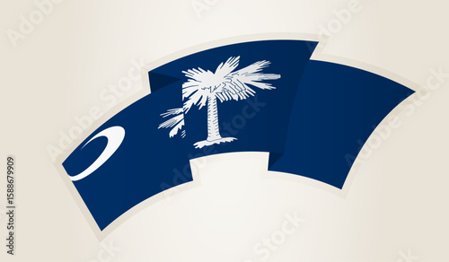 South Carolina Flag in Abstract Ribbon Shape, National Symbol of the South Carolina.