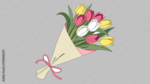 A realistic 3d render a vibrant bouquet featuring a vibrant flower bookey Adobe Illustrator Artwork