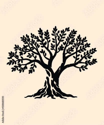 Black and White Stylized Olive Tree Silhouette  Nature, Growth, and Longevity Concept
