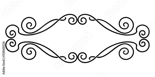 A detailed vintage vector border line in black, featuring artistic curls and loops, offers an elegant and classic design element perfect for creative projects.