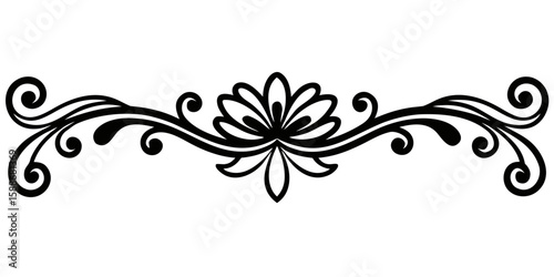 A highly detailed ornate Victorian vector divider with exquisite floral elements gracefully arranged in a horizontal black design for elegant projects.