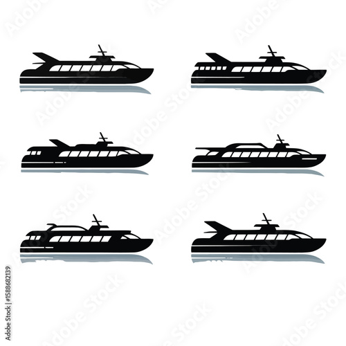 set of silhouettes of boats