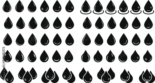  black water drop. various applications and visual communication. nature and weather icons. water droplet symbol representing purity
