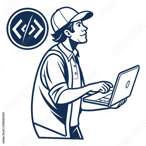 Programmer, Coder, Software Developer Working on Laptop: IT Professional Illustration