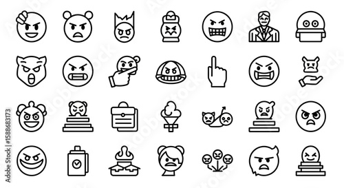 A compilation of expressive emoji faces showcasing a range of negative emotions like anger, sadness, and fear