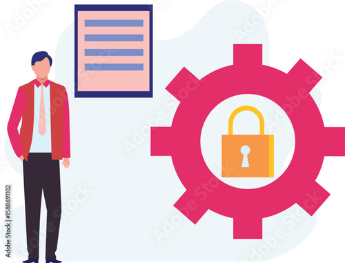 A boy reads security form of lock passwords