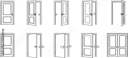 Outline open and closed door icons