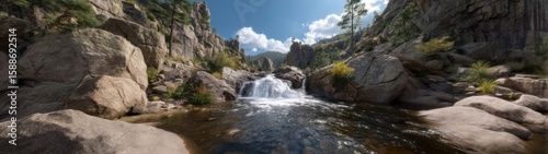 Panoramic waterfall view national park 360 degrees hdr landscape nature serenity