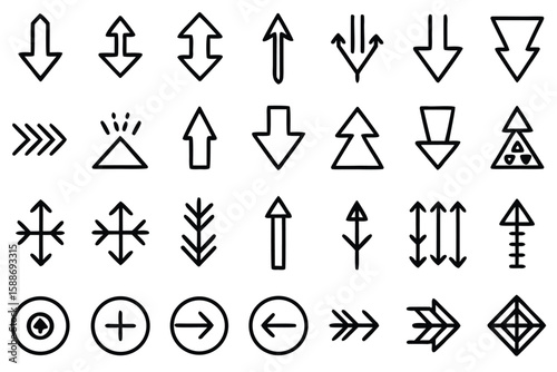 Collection of minimalist arrow icons with varied designs arrows symbols