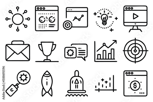 Minimalist business and finance icons marketing strategy