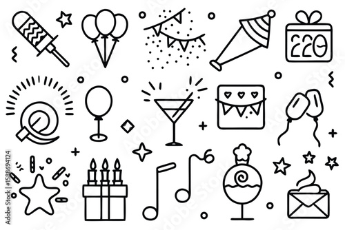 Minimalist Line Icons Representing Celebration Elements party line art