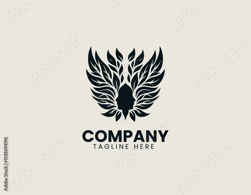 Elegant Female Face Leaf Wing Nature Beauty Wellness Vector Logo Design