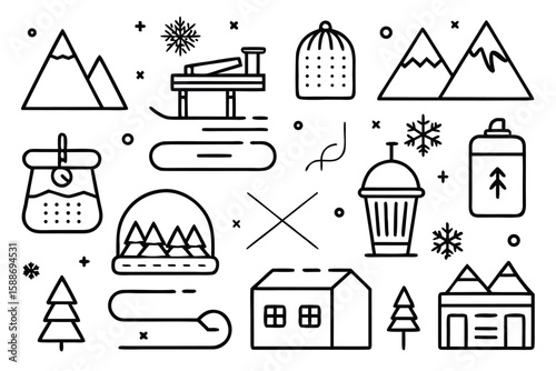 Minimalist Winter Icons Set line art